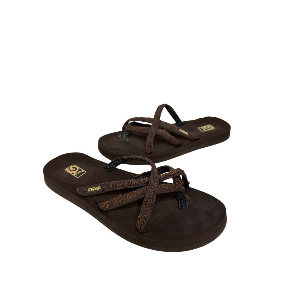 TEVA Size 7.5 Beach Pool Vacation Flip Flop Cali Brown Criss Cross Sandal Boho